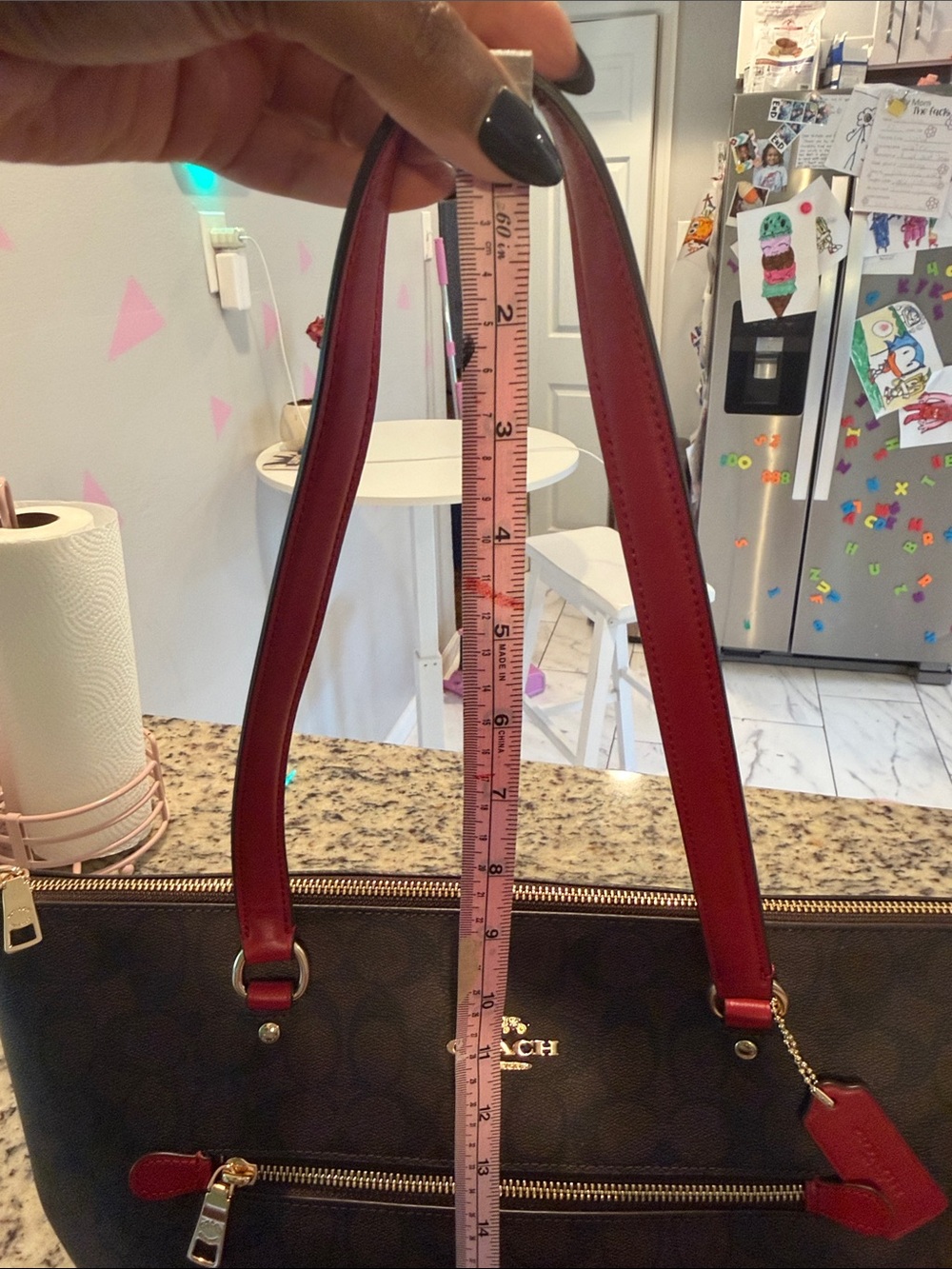 COACH Signature Tote with Red Leather Trim - Picture 8 of 16